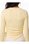 Yellow Crew Neck Long Sleeve Asymmetrical Cut Knitted Blouse with Gathered Detail on the Sides - 3