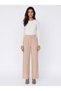 Cream-Colored, Stretchy, Textured, High-Waisted Palazzo Pants with Side Pockets and a Relaxed Fit. - 2