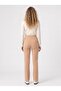Mink Crepe Fabric High Waist Button Detailed Spanish Leg Slim Fit Trousers - 3