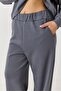Gray Modal Fabric Stretchy Textured High Waist Wide Leg Comfortable Cut Sweatpants with Pockets - 4