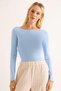Blue Stretchy Textured Wide Collar Long Sleeve Comfortable Fit Knitted Blouse Suitable for Daily Use - 2