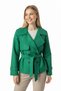 Green Woven Fabric Wide Collar Comfortable Fit Lined Belted Button Detailed Short Trench Coat