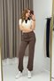 Brown Two-Thread Stretch Fabric High Waist Elastic Cuffs Relaxed Fit Sweatpants Trousers