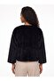 Black Plush Soft Textured V-Neck Relaxed Fit Tie-Front Casual Use Jacket - 3