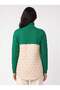 Green Cotton Blend Diamond Knit Detailed Turtleneck Collar Quilted Garnished Knitwear Sweater - 3