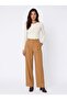 Tan Woven Fabric High Waist Wide Leg Relaxed Fit Pleated Detailed Zippered Trousers - 2