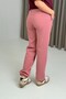 Pink Three-Threaded Stretch Fabric High Elastic Waist Pocket Comfortable Cut Sweatpants Trousers - 3