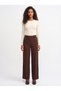 Brown Woven Fabric High Waist Wide Leg Comfortable Fit Pants with Stripe Detail on the Sides - 2