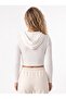 White Camisole Stretchy Fabric Long Sleeve Hooded Lace-Up Crop Form Knitted Blouse - 3
