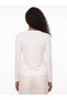 White Crew Neck Long Sleeve Slim Fit Blouse with Gold Button Detail and Front Slit - 3