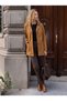 Tan Suede Textured Belted Waist Belted Buttoned Double Pocket Seasonal Comfortable Fit Jacket