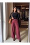 Cherry Linen Blend Woven Fabric High Waist Wide Leg Palazzo Form Pants