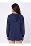 Navy Blue Stretchy Modal Fabric Hooded Collar Oversize Tunic with Side Ties and Comfortable Fit - 3