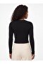Black Camisole Crew Neck Long Sleeve Crop Form Star Embroidered Knitted Blouse - 3