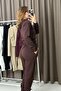 Brown Modal Scuba High Waist Stretchy Textured Jogger Pants with Elastic Detail and Pockets - 3
