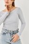 Gray Cashmere Textured Stretch Fabric Boat Neck Long Sleeve Comfortable Fit Casual Blouse - 4