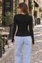 Women's 100% Viscose Finger-Looped Crew Neck Black Basic Bodysuit - 7