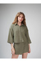 Women's Collared Buttoned Pocketless Short Muslin Bat Sleeve Shirt Cty-Abr-7366