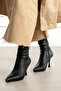 Women's Black Strec Boots - Pointed Toe, Thin Heel, Side Zipper - 6