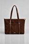 Women's Bitter Brown Suede Lined Hand and Shoulder Bag - 5