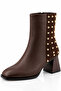 Women's Brown Heeled Boots – Gold Stud Detail, Low Heel, Casual and Stylish Model Bitter Brown Boots - 5