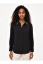 Black Woven Ayrobin Fabric Shirt with Collar, Long Sleeves, Buttoned Collar and Stone Detail - 2