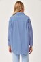 Blue Lycra Stretch Fabric Off-Shoulder Oversize Striped Basic Buttoned Shirt Collar Shirt - 4