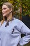 Gray Flexible Textured Off-Shoulder Three-Yarn Threaded Scarf Detailed Ceylan Embroidered Sweatshirt - 4