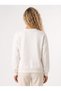 White Three-Thread Fabric Crew Neck Low Shoulder Cuffs Embroidery Detailed Comfortable Fit Sweatshirt - 3