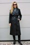 Long Leather Trench - Black