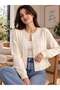 Women's Basic Soft Textured Ecru Knitwear Cardigan - 4