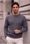 Leone Anti-Peeling Anti-Pilling Hairless Knitted Crew Neck Men's Sweater - Smoked - 9