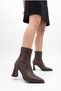 Women's Special Design Pointed Toe Back Zipper Bitter Brown Thick Heeled Stretch Boots - 6