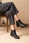 Women's Ankle Belted Metal Buckle Low Thick Heeled Boots Round Toe Zippered Comfortable Stylish Office and Daily Boots