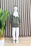 Vienna Tunic Modal Oysho Fabric Khaki Women's Comfortable Hijab Tunic with Stitching Detail - 4