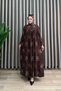 Erva Dress Viscose Fabric Women's Brown Collar Openable Buttoned Comfortable Cut Patterned Hijab Dress - 5