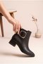 Women's Pointed Toe Metal Buckle Short Thick Heeled Boots with Internal Zipper Comfortable Sole Stylish Daily and Office Boots - 3