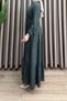 Semra Dress Viscose Printed Fabric Women's Green Hijab Dress with Openable Collar, Buttons and Tieable Waist - 3
