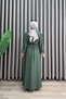 Mi̇ne Elbi̇se Strawberry Fabric Gathered Waist Balloon Sleeve Long Hijab Dress Khaki Green - 4