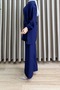 Leyla Takim Strawberry Fabric Women's Navy Blue Side Tie Detail Elastic Sleeves Two-Piece Set with Hijab Pants - 4