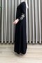 Zübeyde Dress Viscose Fabric Women's Black Hijab Dress with Embroidered Sleeves and Collar, Tassel Tied Detail - 2