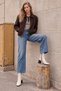 Women's Beige Blunt Toe Leather Plain Thick Heeled Side Zipper Stretch Boots - 7