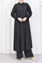 Women's Comfortable Cut Hijab Tunic Pants Set Gray – Wrinkled Fabric, High Collar