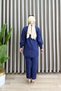 Di̇lanur Pantolunlu Takim Megan Fabric Women's Dark Blue Two-Piece Set with Pockets and Buttoned Trousers - 3