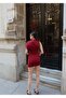 Sandy Fabric Eyelet Mini Dress — Burgundy - 6