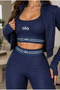 Women's 3-Piece Sports Set Zipper Crop Jacket Bustier and High Waist Gathering Leggings - 2