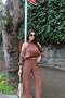 Tencel Fabric Sleeveless Crop Trousers Set - Brown