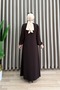 Leman Ferace Rabia Crepe Fabric Women's Bitter Brown Overhead Ferace with Hidden Zipper and Elastic Ankles - 2