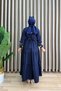 Lilyum Dress Poplin Fabric Women's Navy Blue Hijab Dress with Ruffle Detail and Embroidery - 3