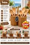 2-Compartment Bamboo Wooden Spoon Holder with Carrying Handle Countertop Kitchen Organizer